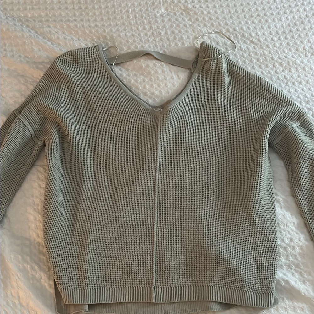 Hippie Rose Green V-Neck Sweater with Relaxed Fit